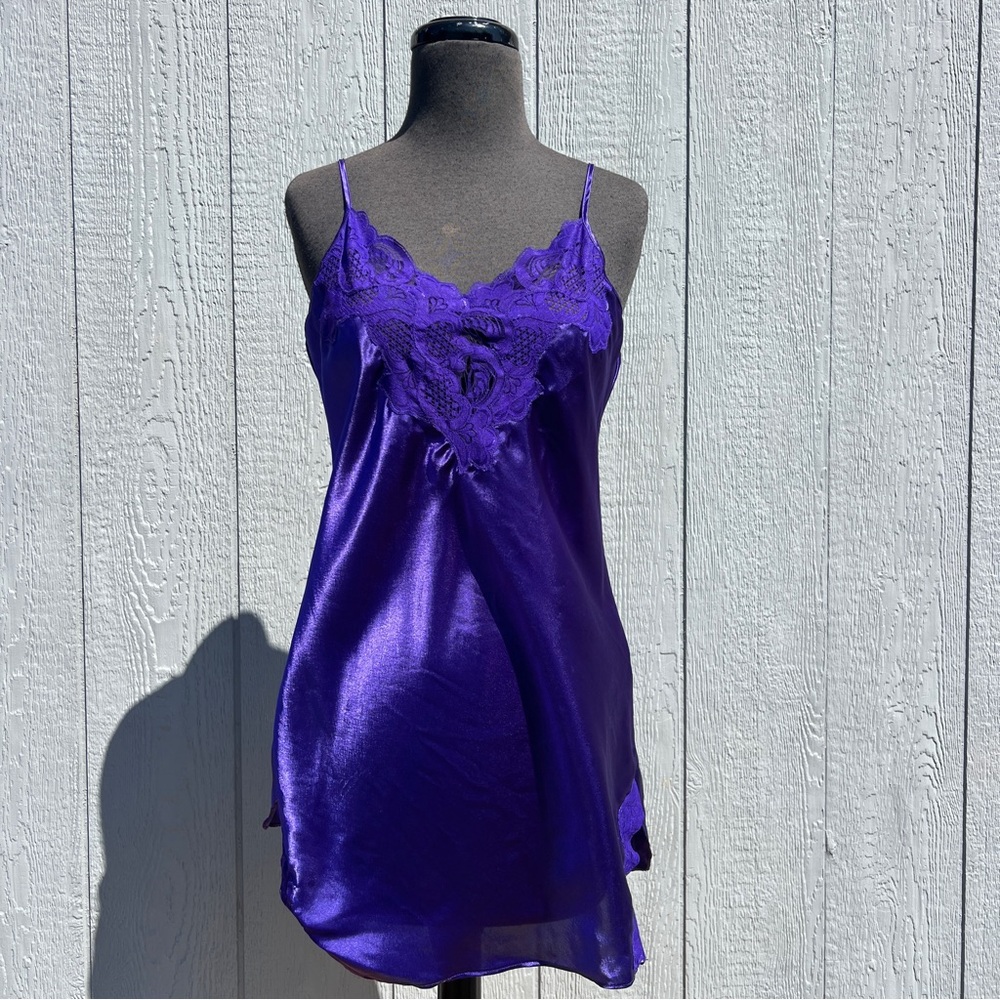 VTG 80s Victoria's Secret Gold Label Liquid Satin Slip Dress in Royal Purple, M